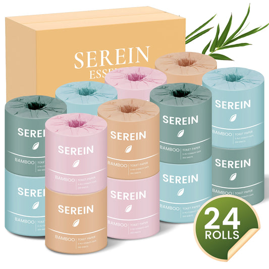 24-Rolls per Case, 3-Ply 300-Sheet Bamboo Toilet Paper, Individually Wrapped, Economy Paper Towels for Home Use