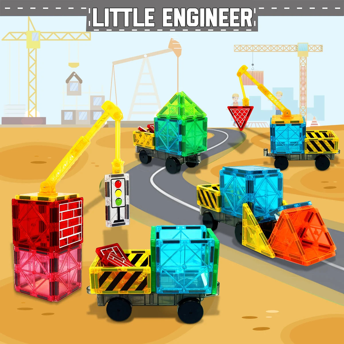 Magnetic Road Set With Car Toys Boys & Girls, Magnet Building Blocks Construction Toys Gifts for Toddlers