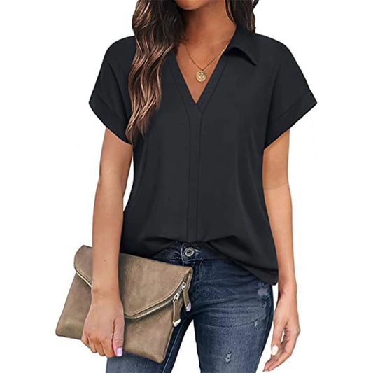 Women's Short Sleeve with V Neck Tunic Elegant Women's Blouses Casual Blouse