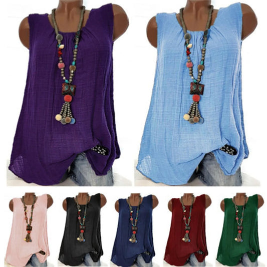 Women Tank Top Sexy Cotton Linen Sleeveless Baggy T-shirt Vest Tee Blouse Tank Tops