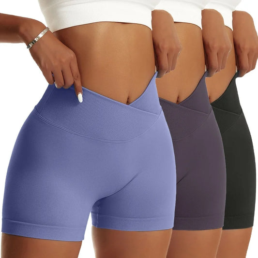 3 Pieces Women Solid Sports Pants High Elastic Breathable Running Biker High Waist Yoga Scrunch Shorts for Women