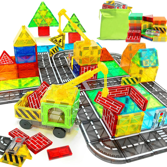 Magnetic Road Set With Car Toys Boys & Girls, Magnet Building Blocks Construction Toys Gifts for Toddlers