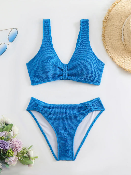 Women's 2-Piece Solid Color High Waist Bikini Set