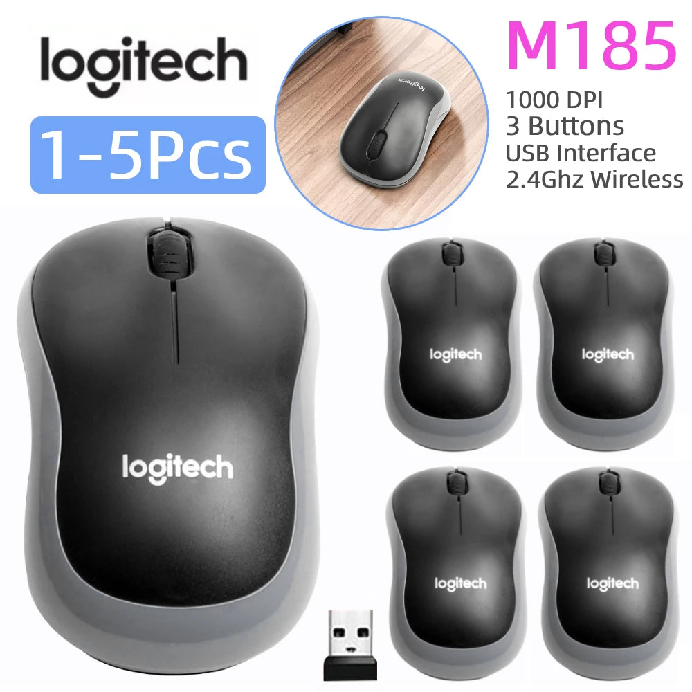 1-Pcs Logitech M185 Wireless Mouse with 2.4GHz USB Receiver Silent Gaming Optical Mice 1000DPI 3 Buttons for PC/Laptop Gamer