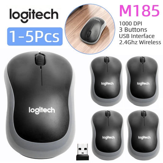 1-Pcs Logitech M185 Wireless Mouse with 2.4GHz USB Receiver Silent Gaming Optical Mice 1000DPI 3 Buttons for PC/Laptop Gamer