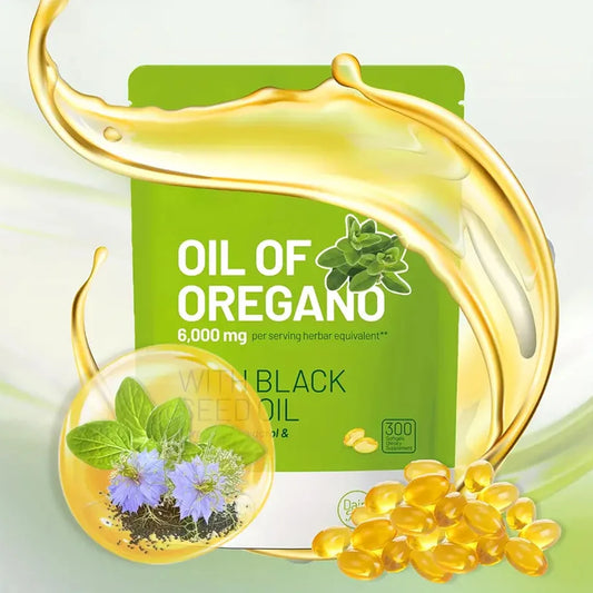 300 Capsules Oil Of Oregano with Black Seed Oil - Natural Antioxidants for Fitness Nutritional Support - Highly Effective