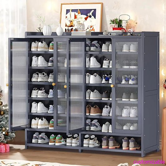 Bamboo Shoe Cabinet with Door, 8 Tier Shoe Rack for Closet, Entryway Shoe Storage Cabinet for 36-40 Pairs, Shoes Rack Organizer