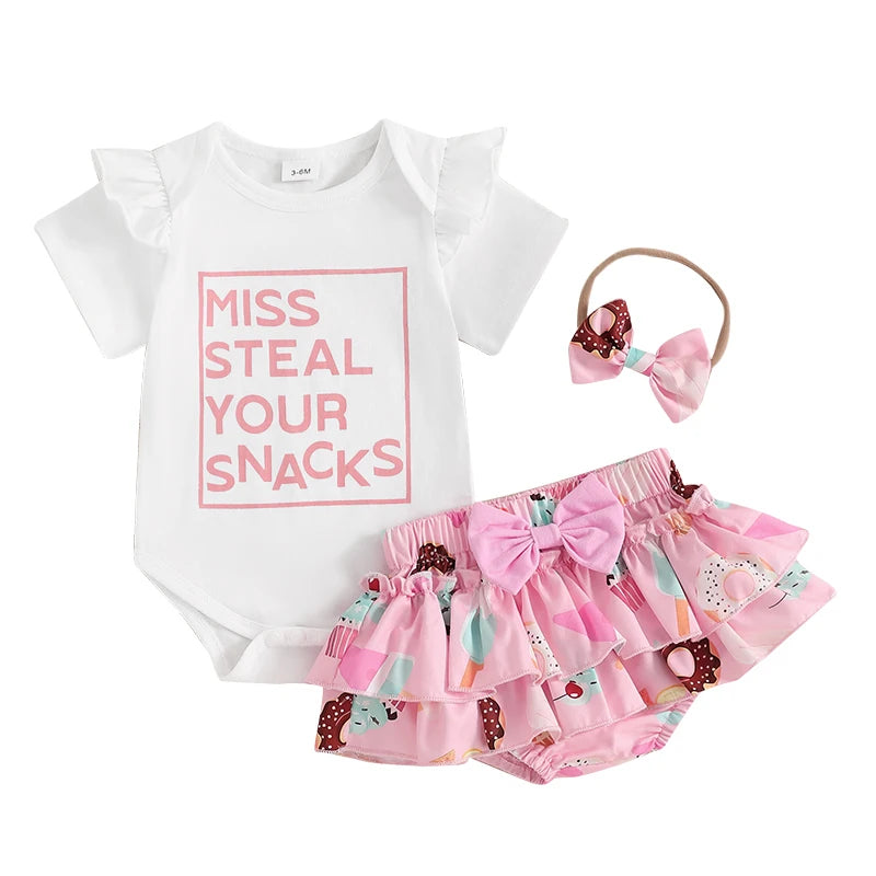 Girls Sleeveless Romper Summer Set with Headbow